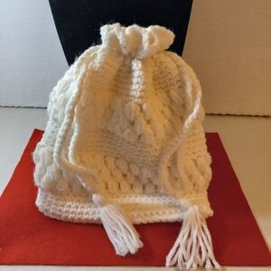 Vintage White Draw String lined bag Cottagecore Granny Chic Grandmacore